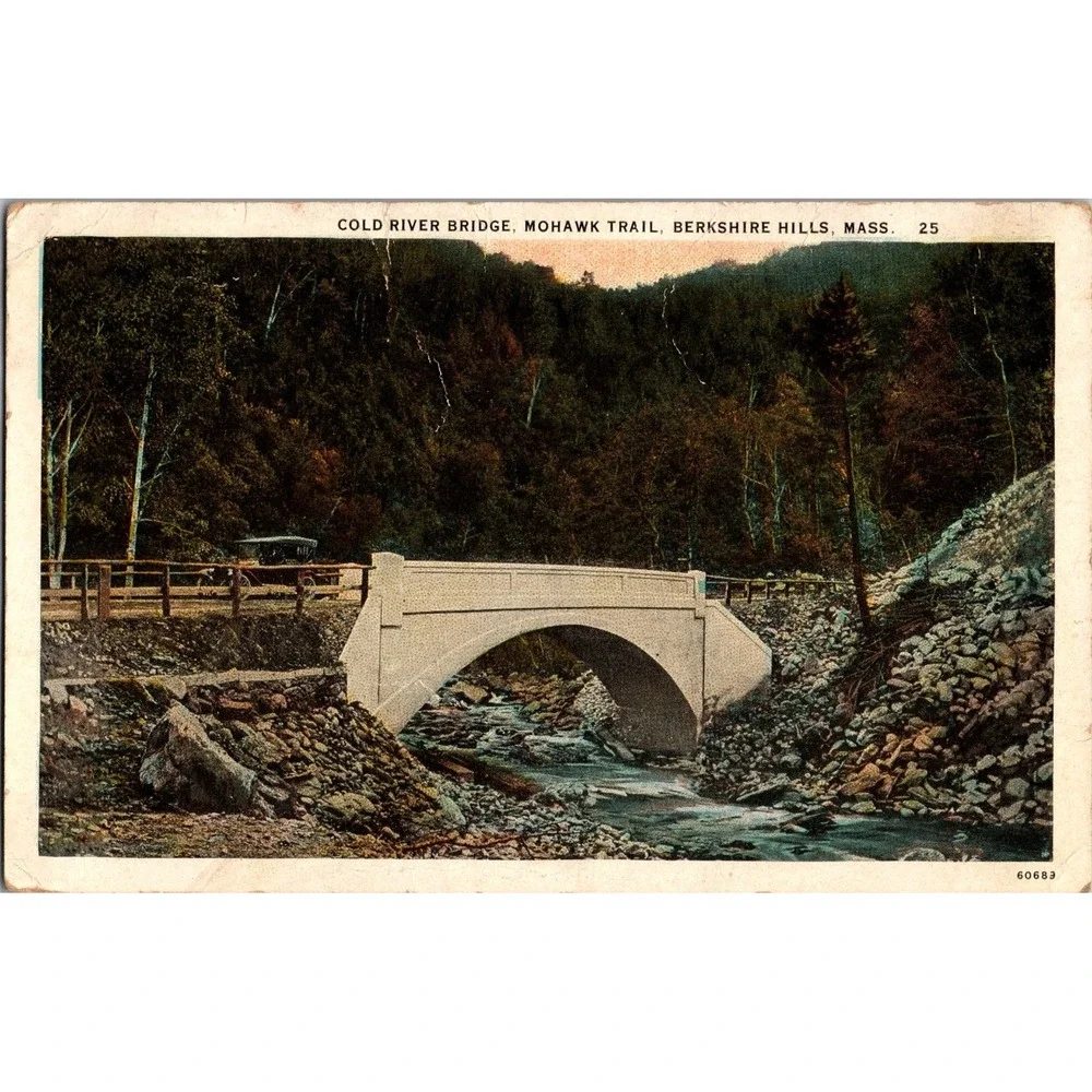 Vintage Cold River Bridge Mohawk Trail Berkshire Hills Postcard‎ 1936